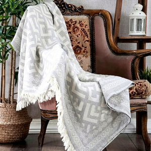 Manta Jacquard Gris Maya 130x170 cm - 51x67 Pulgadas Pesado y Lujo 100% Algodón - Product Image 1