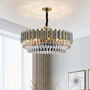 Lámpara de Techo Colgante LED de Cristal Redonda Dorada Moderna Estilo Americano para Sala de Estar y Comedor - Product Image 1