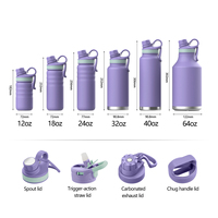 Bouteille isotherme personnalisable pour le cyclisme, en acier inoxydable à double paroi, avec 4 couvercles