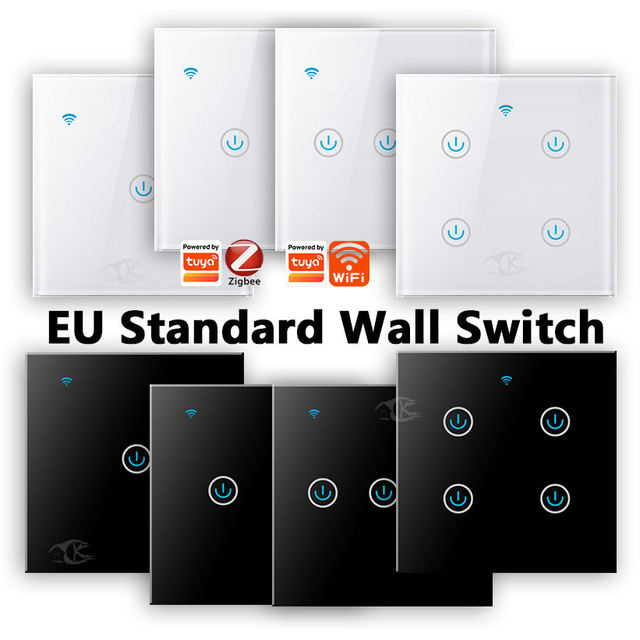 ZB-SW-EU Smartlife WiFi Zigbee Neutral/No Neutral Wire Touch Light Switch with Tempered Glass 220V Google Home/Alexa Home Use