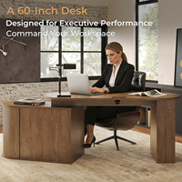 Escritorio de Computadora de Madera Rústica Natural de Diseño Personalizado con Tablero de Madera MDF en Tonos Cálidos y Diseño Redondeado para Sala de Estar