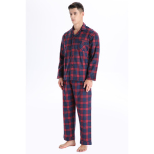 Set di pigiami in cotone 100% con <span class=keywords><strong>bottoni</strong></span> taglie forti da notte da <span class=keywords><strong>uomo</strong></span> traspirante termico camicia da notte da <span class=keywords><strong>uomo</strong></span> <span class=keywords><strong>pigiama</strong></span> in omaggio - Product Image 2