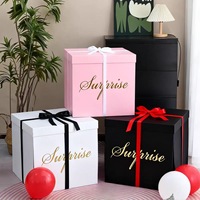 Boîte surprise extra large de 70 cm, design à ouverture automatique, dissimule une personne, idéale pour anniversaire/proposition de mariage/anniversaire de mariage (rose/noir/blanc)