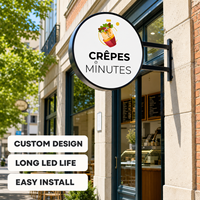 Boîte à lumière LED ronde personnalisée, double face, pour extérieur, montage mural, enseigne de logo pour restaurant, café, pâtisserie, enseigne projecteur