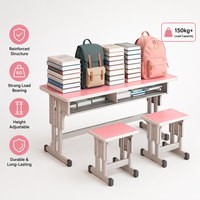 Ensemble de bureau et chaise double pour étudiants, hauteur réglable, structure en acier renforcé, mobilier ergonomique pour salles de classe du collège et du lycée