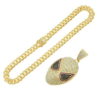 Colgante de Moda Infantil Unisex con Diseño de Máscara de Telaraña, Chapado en Oro de 14K, Estilo Hip Hop Bling con Eslabones Cubanos, Joyería de Anime para Fiesta
