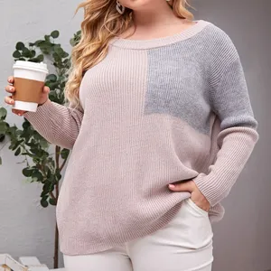 Женский свитер большого размера на заказ, вязаный Свободный пуловер контрастного цвета, трикотаж