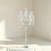Candélabre de luxe en cristal transparent à 13 bras, grand modèle, pour bougeoirs, lanternes et pots, centre de table pour mariage, banquet et fête
