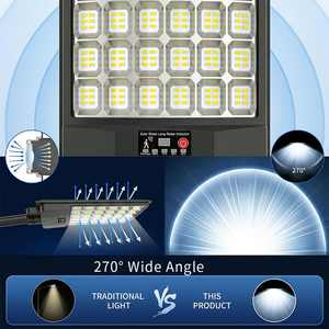 ไฟถนนโซลาร์เซลล์กลางแจ้งกันน้ำ สว่างพิเศษ IP65 SMD 5730 216LED ไฟส่องถนน รีโมทคอนโทรล ใช้สำหรับถนน มุมลำแสง 270 องศา - Product Image 3