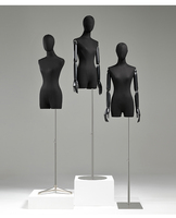 Mannequin Torse Femme Réglable en Fibre de Verre Noire pour Vitrine, sur Pied avec Base, pour Adultes