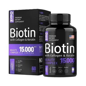 Julyherb kapsul biotin perawatan rambut, standar grosir Vitamin B murni 60 kapsul per botol