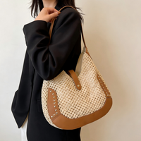Sac de plage en paille tissé à la main, personnalisé, style bohème vintage pour femme, facile à porter sur l'épaule, YIYOU