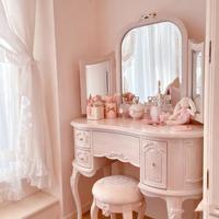 Table de maquillage en bois massif sculpté à la main, style princesse simple, avec tiroirs, pour chambre à coucher, style français crémeux
