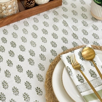 Nappe de table rectangulaire en coton imprimé à motifs floraux verts