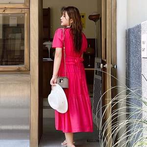 เดรสทรงเค้กคอวีสไตล์ฝรั่งเศส แบรนด์ Runqi  ไซส์พลัส แขนสั้น ยาว ใส่ได้ทุกวัน ระบายอากาศดี สวมใส่สบาย - Product Image 4