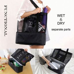 Extra Large Washable Lightweight <b>Plain</b> Waxed Thick Swimming Beach <b>Bag</b> Mesh Tote <b>Bag</b> With Cooler Compartment - Product Image 3