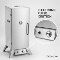 Fumoir à gaz en acier inoxydable avec 4 niveaux, allumage électronique, pour barbecue extérieur, avec crochets