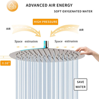 Pommeau de douche rond de 12 pouces à effet pluie, haute pression, en acier inoxydable, cascade, grand format, fin, pour salle de bain, douche, sortie unique, toilettes