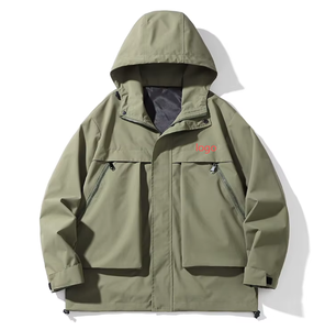 Giacca a Vento <span class=keywords><strong>Beige</strong></span> Personalizzata con Logo, Abbigliamento da Lavoro e Outdoor per <span class=keywords><strong>Uomo</strong></span>, OEM ODM, Multi Tasche, con Zip e Cappuccio - Product Image 2