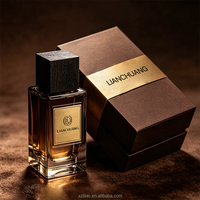 Flacon de parfum en verre rectangulaire à double paroi de 50 ml, bouchon carré noir mat, logo personnalisé pour parfum de luxe minimaliste