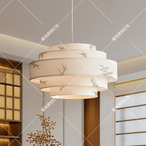 Lustre esthétique de la dynastie Song, rond, en tissu blanc, lumière LED pour salon, salle de thé Zen, chambre d'hôtel - Product Image 1