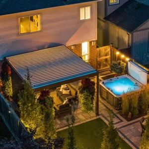 Pérgola de aluminio retráctil de tamaño personalizado, pérgola retráctil de control remoto con luces Led, Material de techo para pérgola - Product Image 6