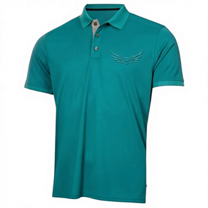Polo de Manga Corta Color Verde Azulado para Hombre, Logotipo Bordado, Color Sólido, Informal, Transpirable, Tela Oxford - Product Image 1