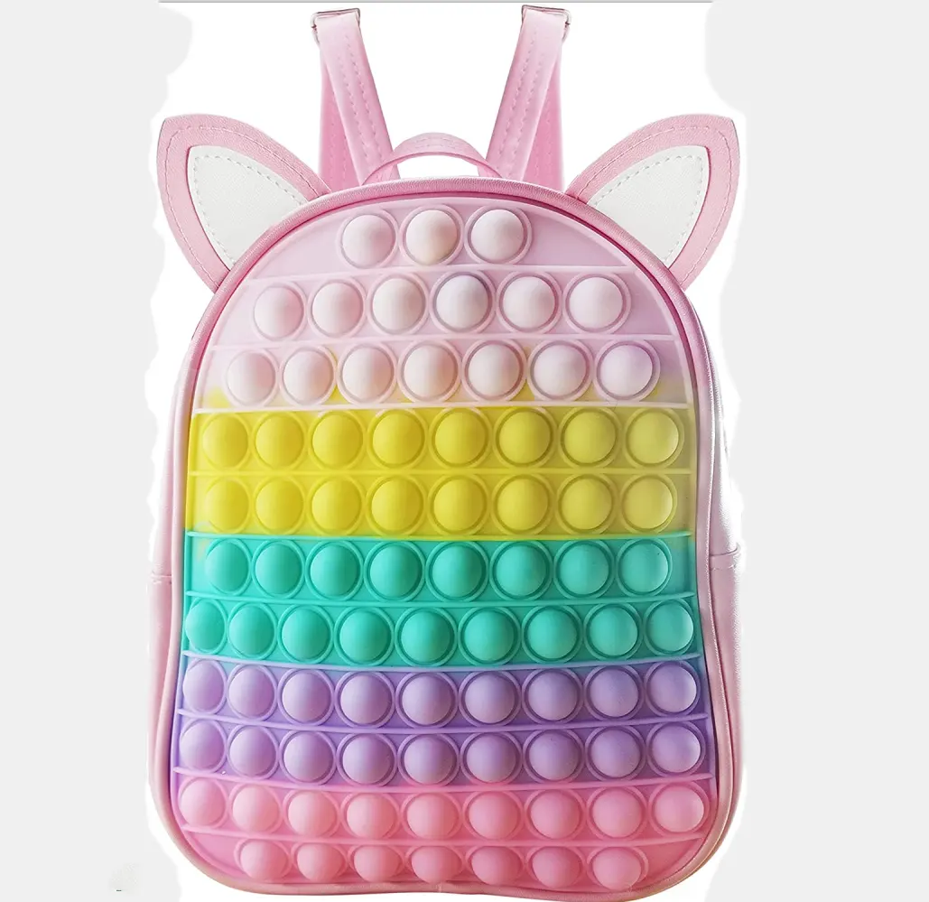 Ransel Sekolah Pop Warna-warni Telinga Kucing dan Kelinci Lucu untuk Anak Perempuan Kecemasan Unik Pereda Stres Mainan Fidget Hadiah Ulang Tahun Anak