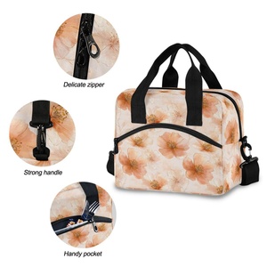 Custom Insulated <b>Meal</b> <b>Prep</b> Bag Orange Floral Pattern Lunch <b>Box</b> 10L Tote Insulated Reusable Lunch Bag With Adjustable Straps - Product Image 5