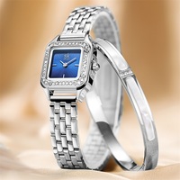 Montre-bracelet pour femme élégante et minimaliste, boîtier carré étanche, bracelet fin en acier inoxydable, lunette sertie de diamants, montre à quartz pour femme