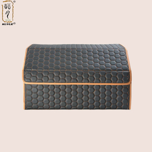 KUYUE Multifunctional New Car Foldable Trunk <strong>Storage</strong> Box Leather <strong>Collapsible</strong> Auto Organizer with Lid for Travel <strong>Storage</strong> Black - Product Image 2