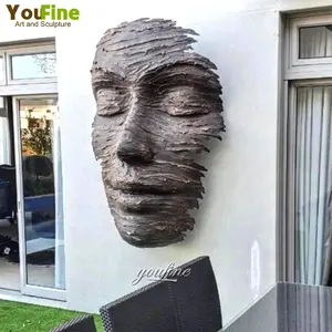 Grande Jardim Fundido Bronze Metal Arte Face Humana Paisagem Esculturas Estátua Abstrato Moderno Bronze 3D Face Parede Escultura