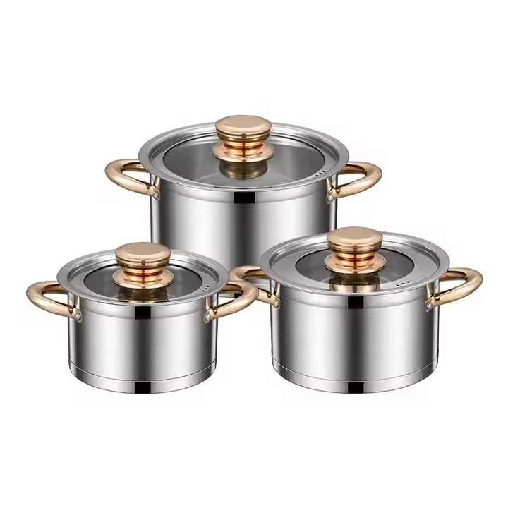 12pcs 2023 Hot Sale Nonstick Stainless Steel Cookware Set Gold Kitchen Pots Pans Sustainable Gold Pot Set Stocked