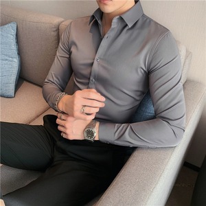 Camisa de vestir de negocios para hombre OEM/ODM 100% algodón manga larga patrón ajustado color liso 6XL algodón personalizable - Product Image 3