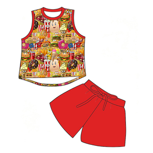 Ensemble short et débardeur sans manches en soie de lait personnalisé pour filles / Tenue d'été décontractée 2 pièces à imprimé dessin animé OEM ODM Vêtements pour enfants - Product Image 6