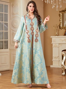 R-396 nuovo elegante vestito musulmano Eid da donna ricamo a mano di lusso Abaya colletto alto Jalabiya abito da festa lungo arabo interno - Product Image 2