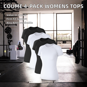 Paquete de 4 Camisetas de Compresión para Mujer, Manga Corta, Transpirables, para Entrenamiento, Running, Yoga, Cuello Redondo, Logotipo Frontal, Ropa Deportiva para Gimnasio - Product Image 2