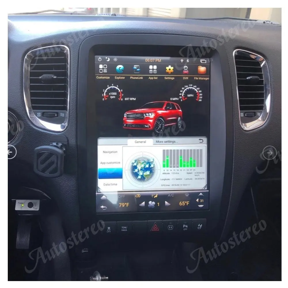 Tela vertical, estilo tesla, android 9.0, navegação gps para carro dodge durango 2012 + fita de rádio, gravador, unidade multimídia player