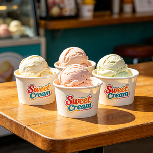 Custom Ice Cream <b>Cups</b> with Dome Lids PE Coated Leakproof Paper Containers Multiple Sizes for Frozen Yogurt - Product Image 3