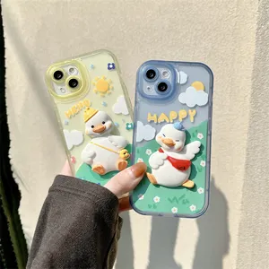 MAXUN Creative Cute Funny Cartoon Duck Anime 3D Phone Case for iPhone SE 3 Green 11 12 13 14 Pro Max Phone Case