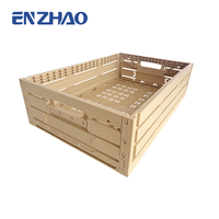 Conteneur de stockage pliable en plastique finition bois, caisse pliable robuste avec roues pour la logistique et le transport en entrepôt