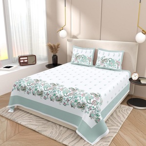 Custom Made Vibrant Cotton Bed Sheet in Floral Design in Red Turquoise <b>and</b> Green on a Soft Leafy Green. Idle for Home Decor - Product Image 6