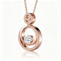 Collier en or blanc 18 carats avec pendentif en diamant rond central à 4 griffes, motif spirale infini à deux anneaux, bijoux fins