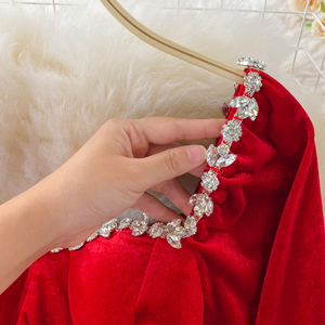 Nuova moda elegante collana bordo manica lunga abito di <span class=keywords><strong>velluto</strong></span> da donna abiti sottili - Product Image 4