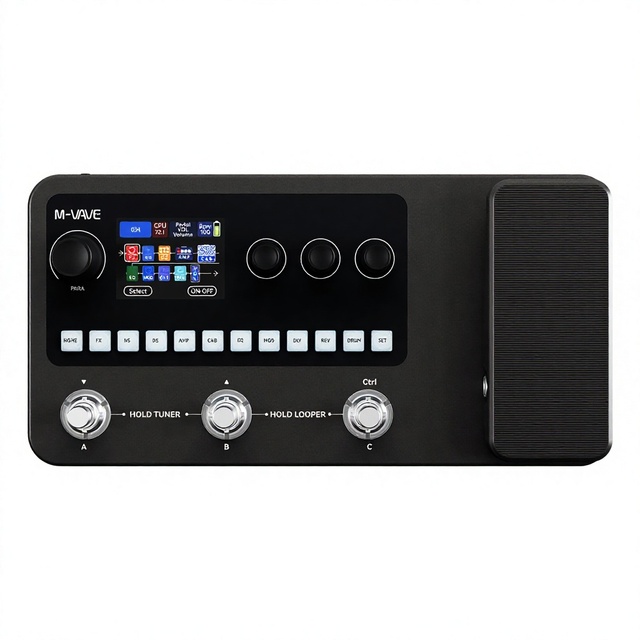 M-VAVE Guitar and Bass Multi-Effects Processor with Built-In Drum Machine and Looper Plastic