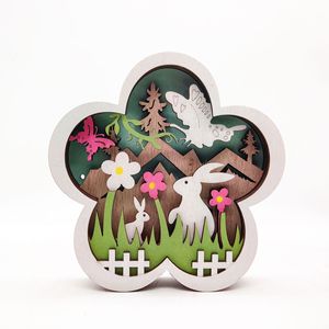 Lampe LED en bois Uionen avec motif floral, lapin et papillon, décoration créative pour bureau, ornement de table, artisanat pour la maison - Product Image 1