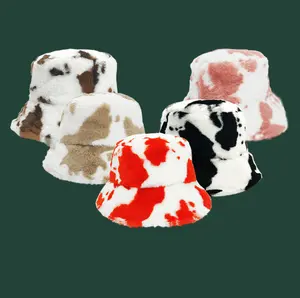 Sıcak satış 2021 tasarımcı Vintage 5 renkler lüks kürklü inek baskı tavşan saç kürk kova şapka/kış şapka kadın kış sonbahar