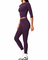 Conjunto de Yoga para Mujer, Leggings de Cintura Alta, Top Corto de Manga Corta, Ropa Deportiva, Ropa de Gimnasio, Conjunto Deportivo Suave y Elástico