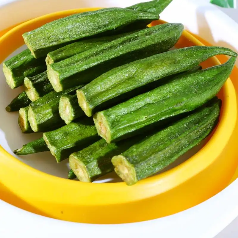 Venta caliente a granel secado al vacío frito tiras de okra chips crujientes bocadillo sin azúcar sin sal azúcar