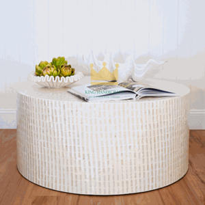 Mesa de centro de lujo con Incrustaciones de nácar-Mesa de acento redonda o rectangular artesanal para un estilo de sala de estar elegante - Product Image 1